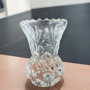 Vintage Bohemian Clear Glass Toothpick Holder Small Bud Vase Sawtooth Edge Glass